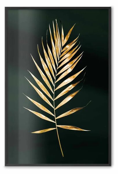 Poster: Foglia raffinata - composizione dorata di pianta su sfondo verde scuro