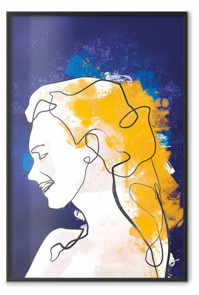 Poster: Ritratto in blu - paesaggio astratto di una donna su sfondo blu