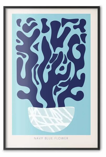 Poster: Composizione blu navy - scritte in inglese e pianta astratta