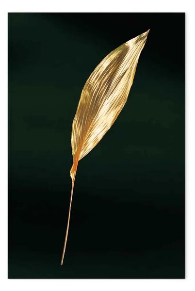 Quadro su tela Foglia d'oro - tema botanico su uno sfondo di verde bottiglia