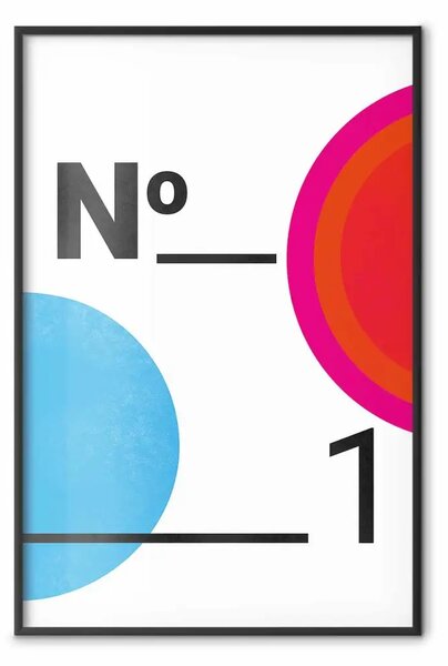 Poster: Numero 1 - numeri neri e figure geometriche colorate su sfondo bianco