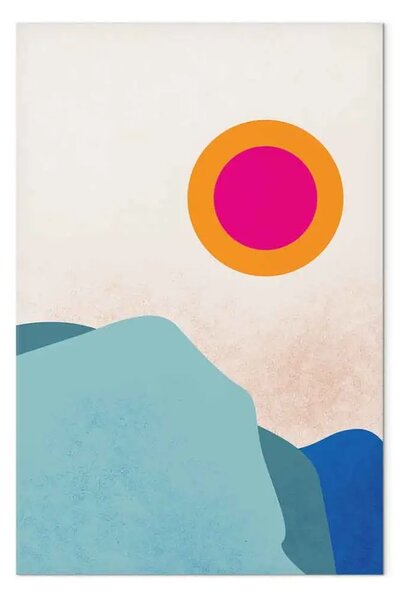 Quadro moderno Fiordo di ghiaccio - Paesaggio scandinavo astratto con il sole