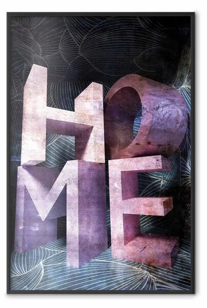 Poster: Home in viola - scritta viola con effetto 3D su sfondo astratto