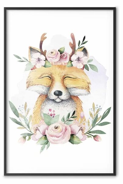 Poster: Volpe Cleofa - piante e animale su sfondo bianco