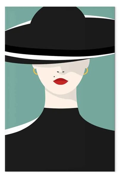 Quadro Femminilità verticale - ritratto di donna con cappello nero
