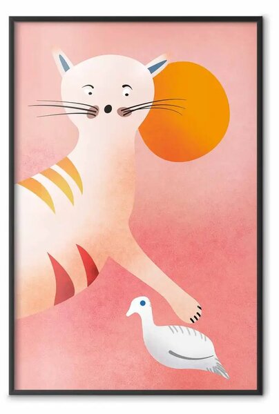 Poster: Giovane tigrotto - animale divertente su sfondo rosso