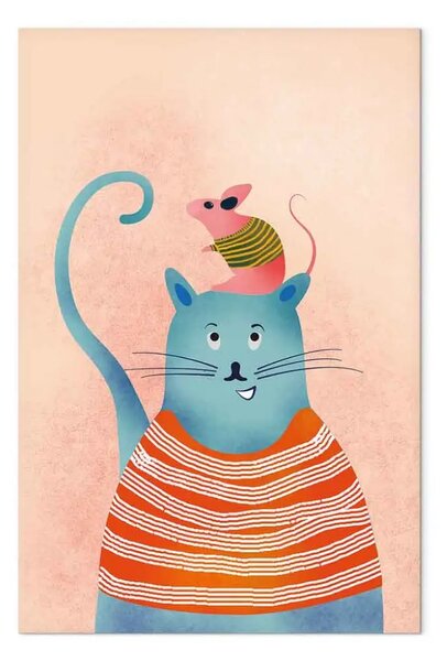 Quadro su tela Buoni amici verticale - divertente gatto e topo colorato