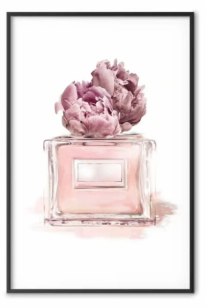 Poster: Sogno parigino - flacone di profumo rosa e tappo creato da fiori