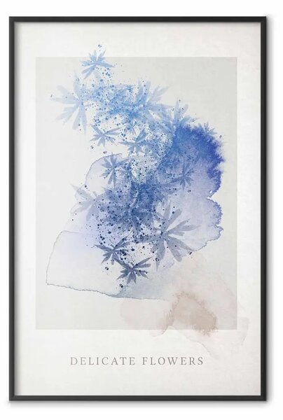 Poster: Fiori delicati - scritte in inglese e fiori azzurri acquerellati