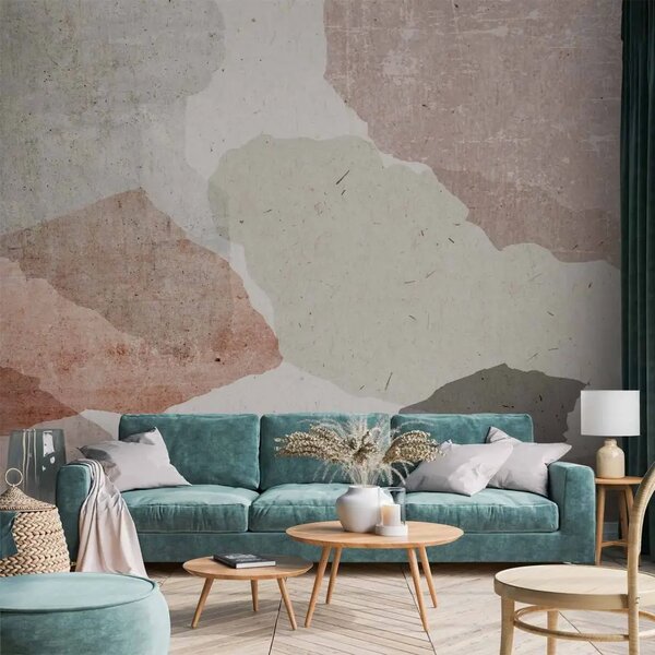 Carta da parati moderna Terrazzo colorato - macchie sovrapposte su sfondo chiaro