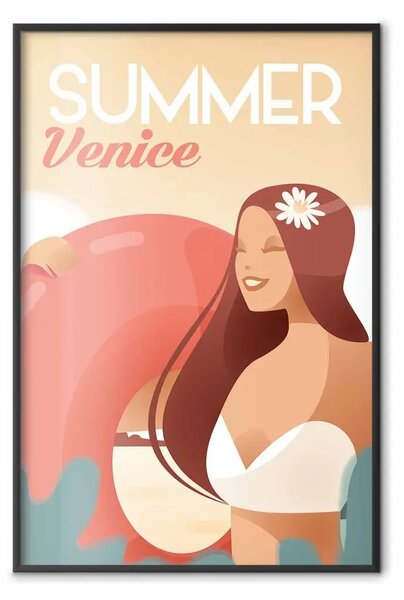 Poster: Spiaggia veneziana - donna con scritte in inglese