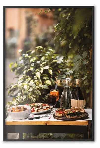 Poster: Siesta - vino e cibo italiano con piante verdi