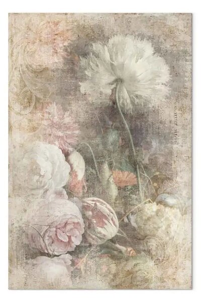 Quadro contemporaneo Natura morta Vintage - fiori delicati su uno sfondo grigio
