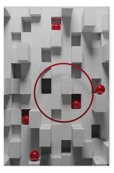 Quadro contemporaneo Palle rosse e solidi grigi - Astrazione tridimensionale con figure