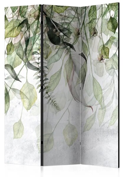 Paravento design Portato dal vento - composizione di foglie verdi delicate