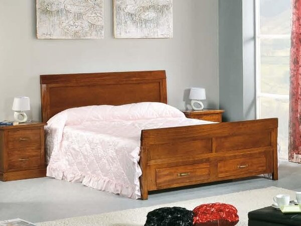 Letto matrimoniale 2 cassetti in legno massiccio arte povera noce bassano 170x210x110