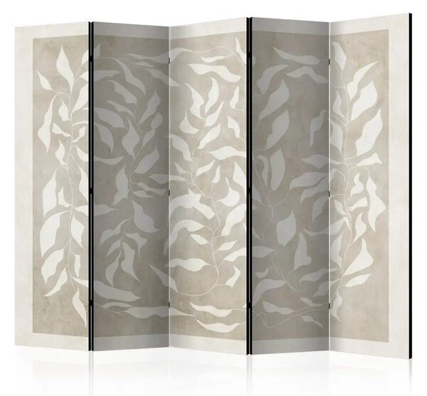 Paravento separè Intreccio di foglie II - Astrazione in bianco su beige