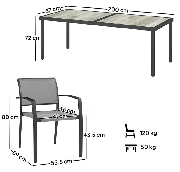Outsunny Set da Giardino con Tavolo da Pranzo Rettangolare e 8 Sedie Impilabili con Braccioli, Grigio