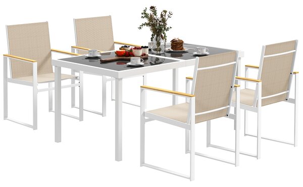 Outsunny Set da Giardino con Tavolo da Pranzo in Vetro Rettangolare e 4 Sedie con Braccioli, Multicolore