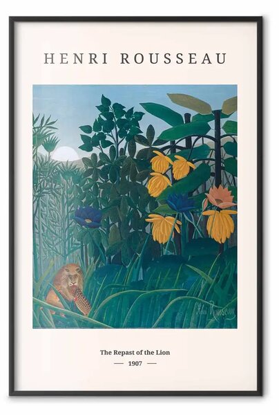 Poster: Henri Rousseau: Il banchetto del leone - testo nero e piante colorate