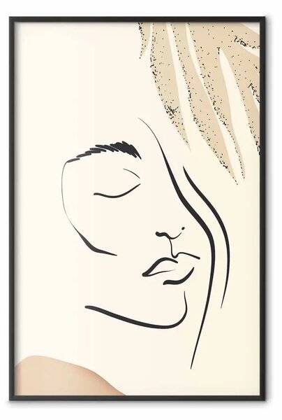 Poster: Sipario sognante - lineart delicato con volto femminile su beige