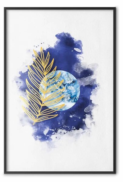 Poster: Pianta magica - composizione astratta di luna in motivi ad acquerello