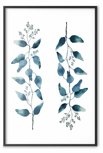 Poster: Sempre insieme - rami con foglie verdi su sfondo bianco contrastante