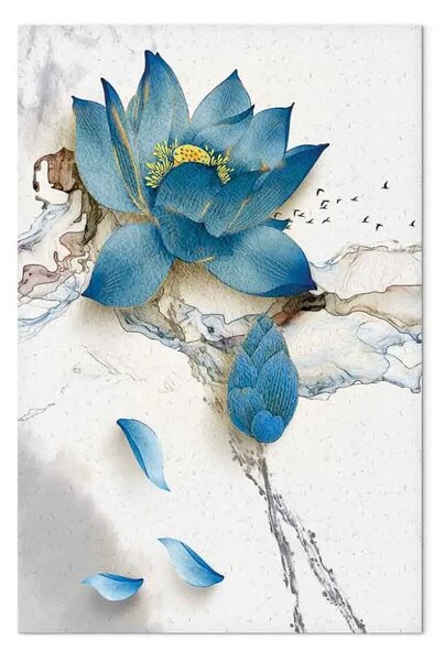 Quadro moderno Fiore selvatico verticale - pianta blu su sfondo invernale