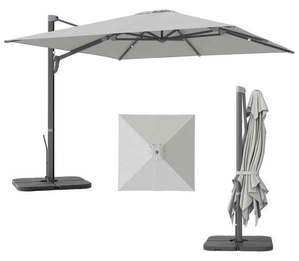 Ombrellone a Sbalzo con Manovella 365x297x256 cm con Base a Croce Grigio Chiaro