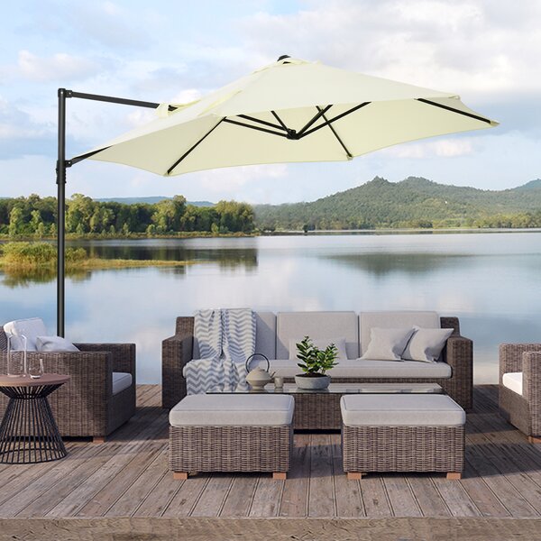 Outsunny Ombrellone da Giardino a Sbalzo 2.6x2.5 m con Rotazione a 360° e Manovella, Beige