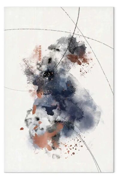 Quadro su tela Acquerello artistico - astrazione nei colori del melograno, grigio e bronzo con linee irregolari nere su uno sfondo bianco