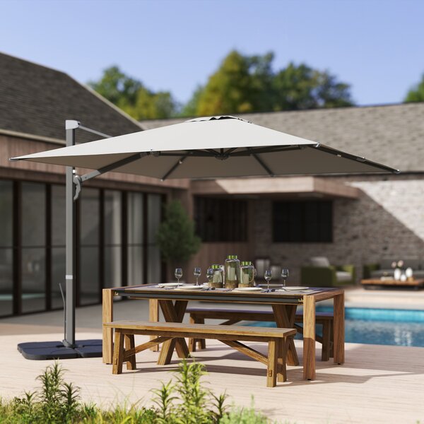 Ombrellone a Sbalzo con Manovella 365x297x256 cm con Base a Croce Grigio Chiaro