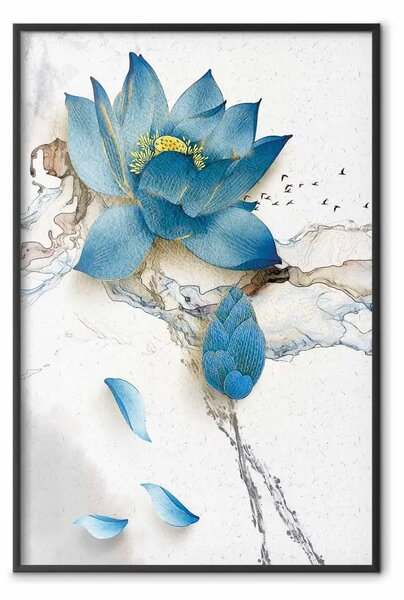Poster: Fiore selvatico - composizione invernale di fiore blu su chiaro