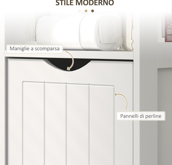 HOMCOM Mobile Bagno con 3 Ripiani Aperti e 2 Cassetti in Legno, 30x30x141.2 cm, Bianco