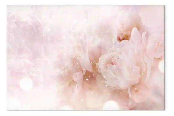Quadro su tela Hazy flowers largo - vegetazione con motivo rosa