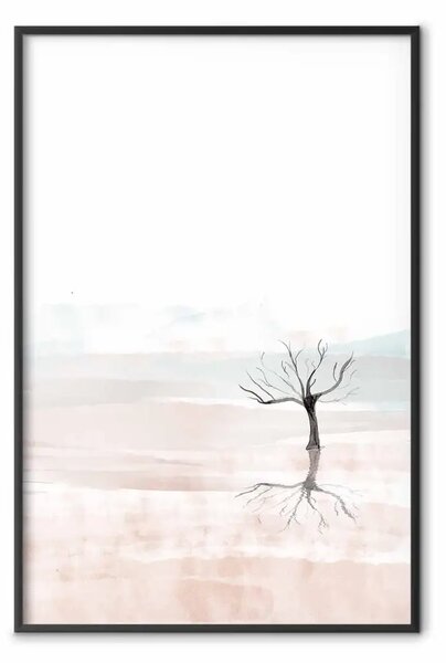 Poster: Paesaggio ad acquerello - composizione di albero nero senza foglie