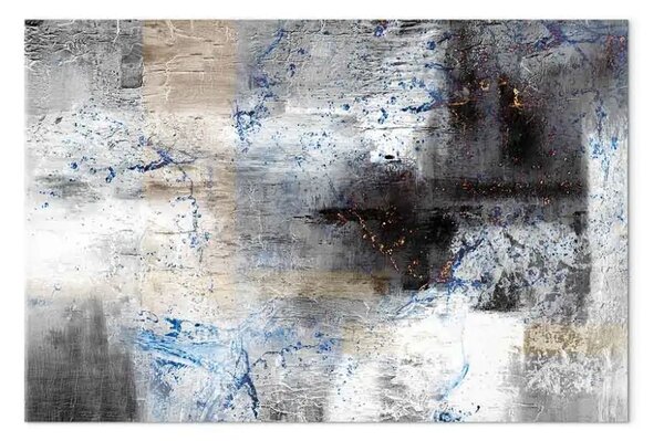 Quadro su tela Gelo sulle finestre panoramico - texture astratta grigia