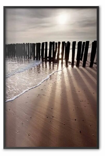 Poster: Luce della speranza - paesaggio marino di spiaggia su tramonto