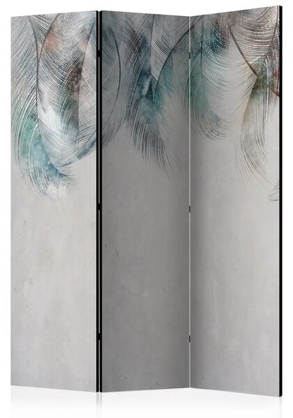 Paravento design Piume colorate - composizione delicata su sfondo grigio