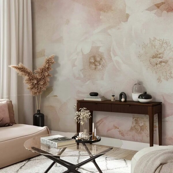 Carta da parati Fiori delicati - natura beige per il soggiorno