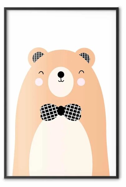 Poster: Orso con papillon - orsetto colorato divertente su bianco contrastante