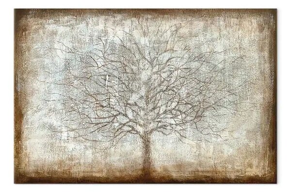Quadro moderno Albero nebbioso - composizione industriale in beige