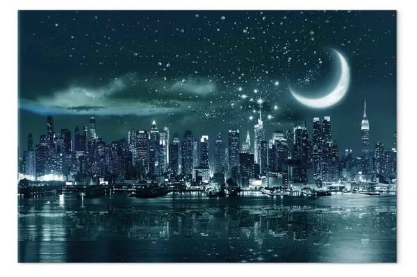 Quadro moderno Luna su Manhattan - New York di notte