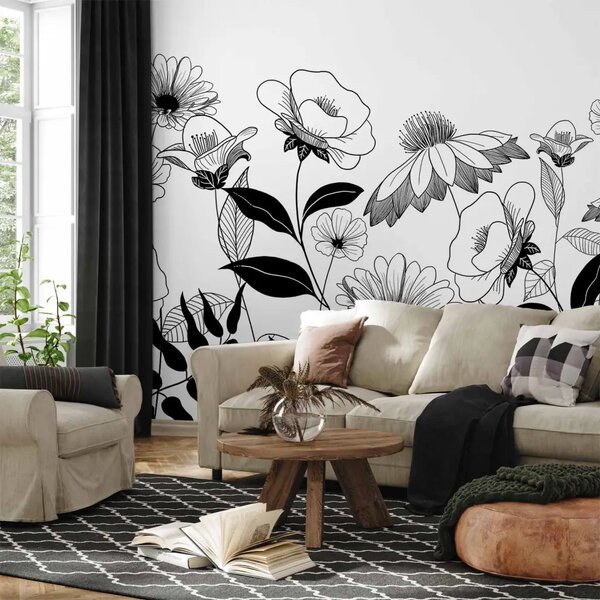 Carta da parati moderna Fiori disegnati - Prima variante