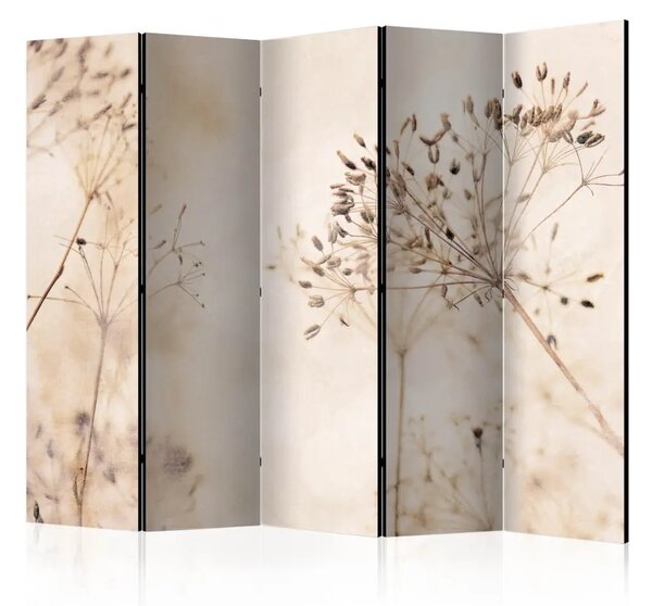 Paravento design Pace e riflessione II - piante delicate su sfondo beige