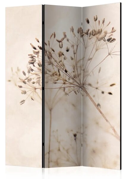Paravento design Pace e riflessione - piante delicate su sfondo beige