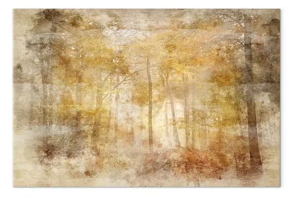 Quadro contemporaneo Foresta solare - alberi gialli in stile vintage
