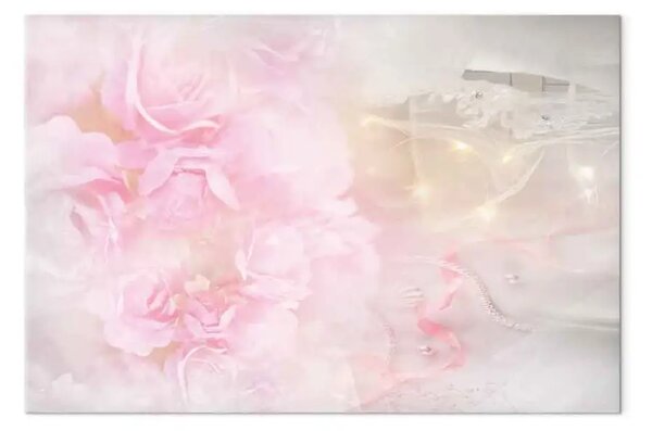 Quadro su tela In tonalità rosa - fiori rosa tra pizzi