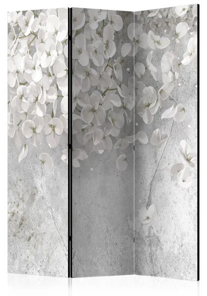 Paravento Nuvole fiorite - fiori su sfondo con texture di cemento