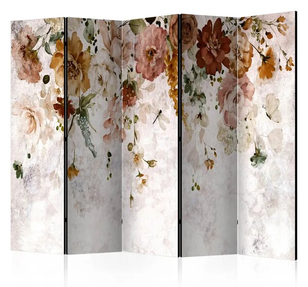 Paravento separè Sipario celeste II - fiori colorati su sfondo chiaro